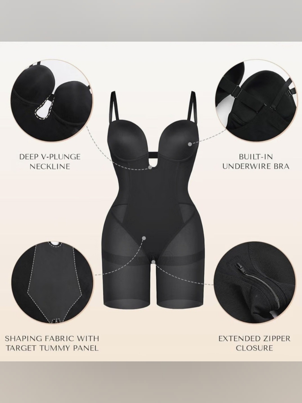 Shapellx Seamless Black FULL body Shaping Bodysuit Underwire Support Size L NWT